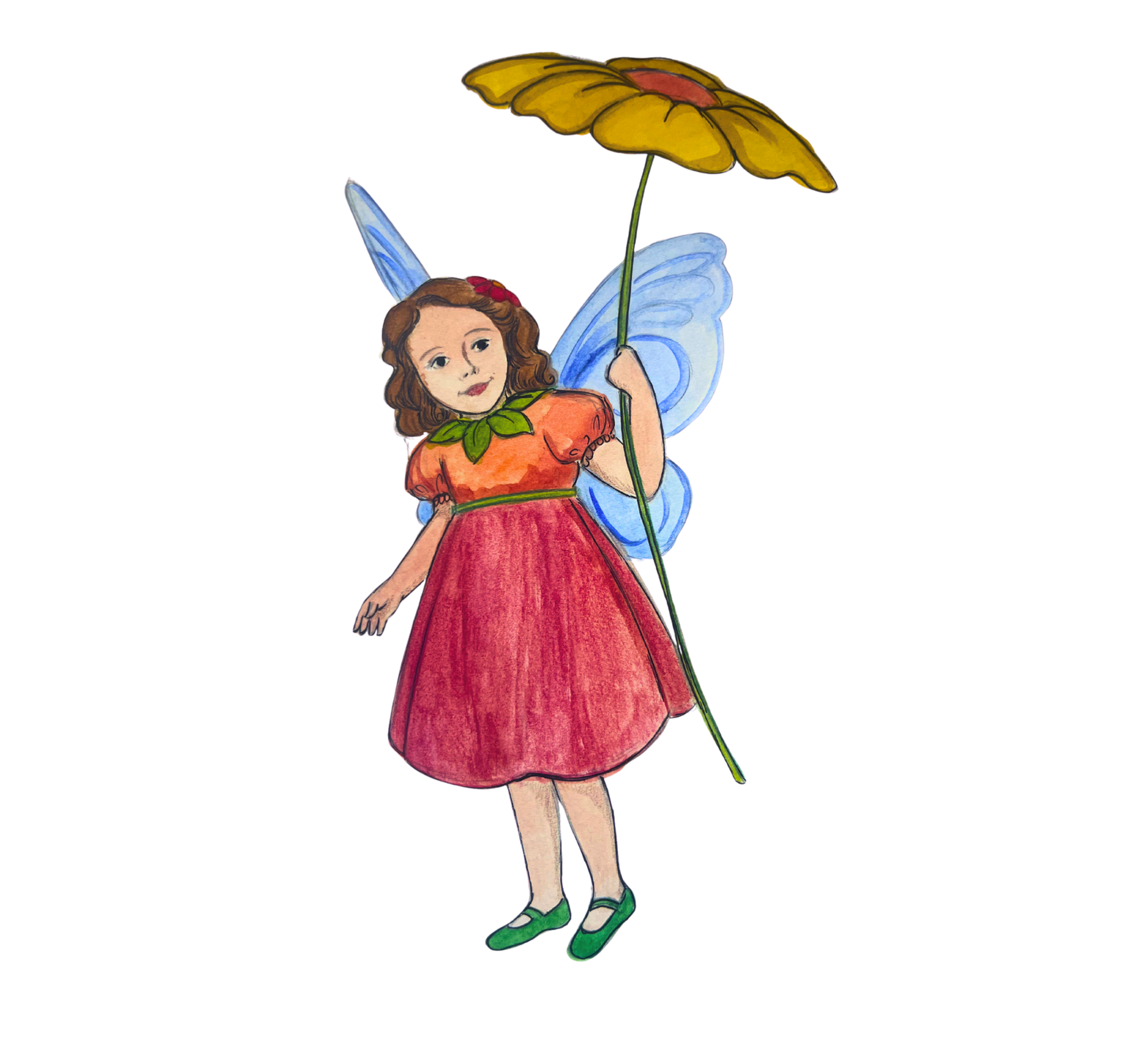 Blossom is another household fairy and she helps in the garden. She sings to the seeds to help them sprout faster. She dances on the soil with her other garden fairy friends to help loosen it so that the roots of all the different plants can breathe. She rides on the back of bumble bees to help them find the flowers to pollinate. In the autumn, she helps tuck in the plants for their long winter slumber. She has blue wings and wears a beautiful pink dress sewn from rosepetals.